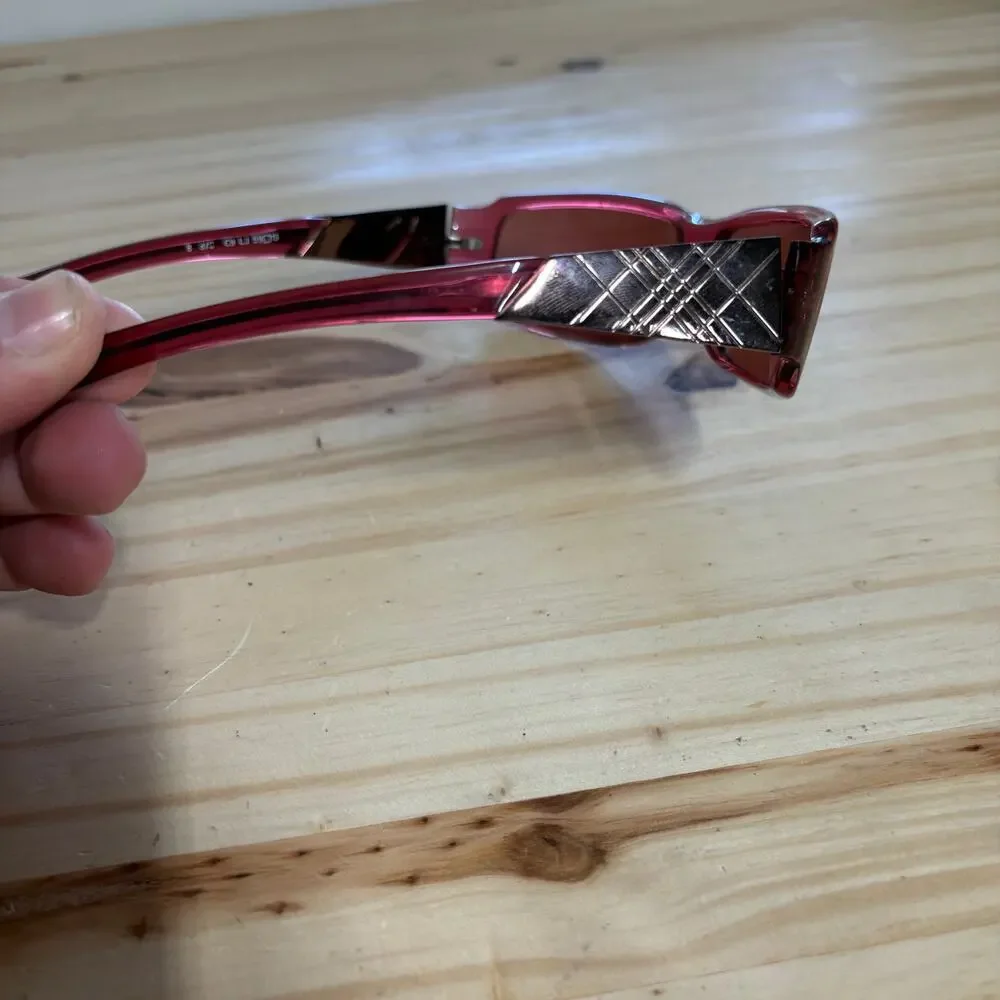Burberry by Safilo Red Narrow Rectangular Y2K Sunglasses Vintage Red - Picture 3 of 11